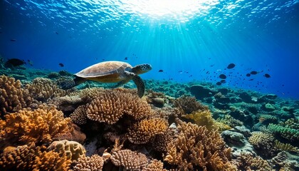 Fototapeta premium underwater paradise teeming with life, where a vibrant coral reef 