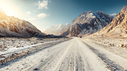Snowy Mountain Road at Sunrise
