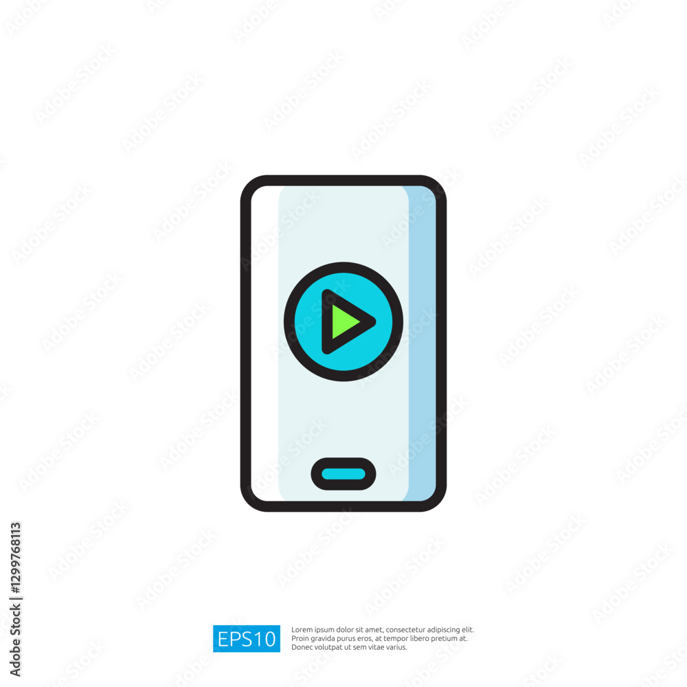 Poster stylish mobile device with play button for digital media interaction and entertainment in a sleek mo