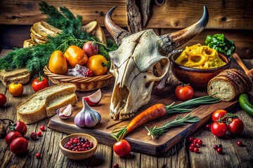 Watercolor Cow Skull Clipart - Rustic Western Food Photography