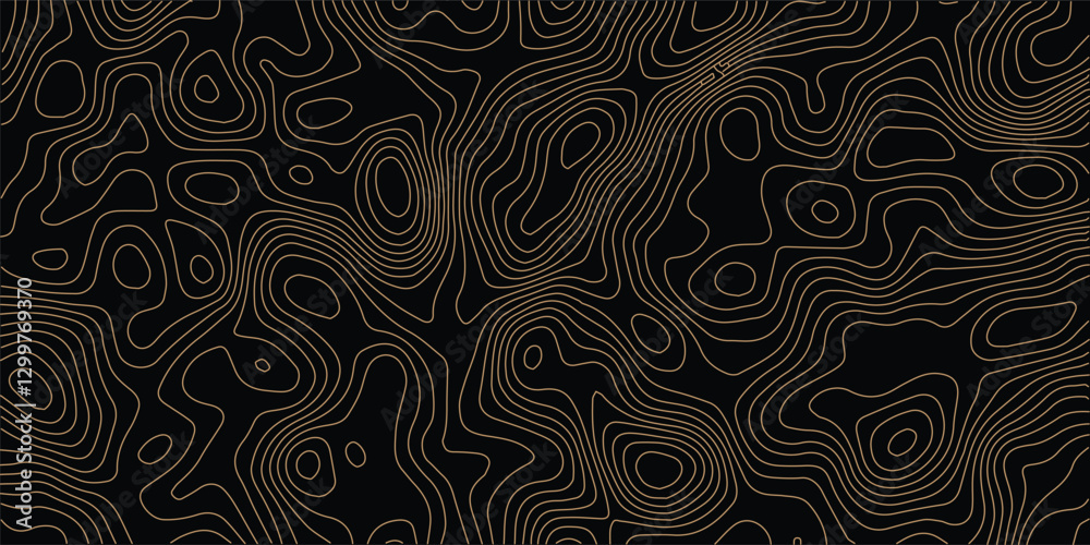 Poster black background and waves of colored lines topographic contours map background. topography geograph