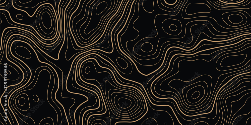 Poster black background and waves of colored lines topographic contours map background. topography geograph