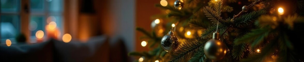 Cozy cannabis Christmas tree with candles and garlands, warm ambiance, colorful