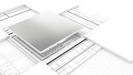 Computer system connection point,Abstract technology of central processing unit , computer technology in the workplace,Conceptual CPU on circuit board,3d rendering
