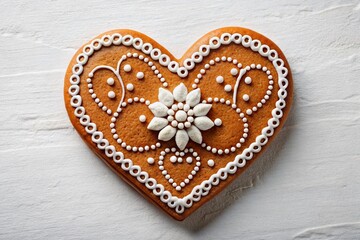 Whimsical Gingerbread Heart: Festive Holiday Decoration on White Background