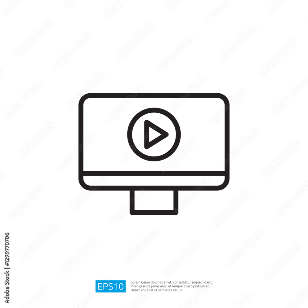 Poster minimalist icon of a computer monitor with a play button symbolizing video playback in a modern desi