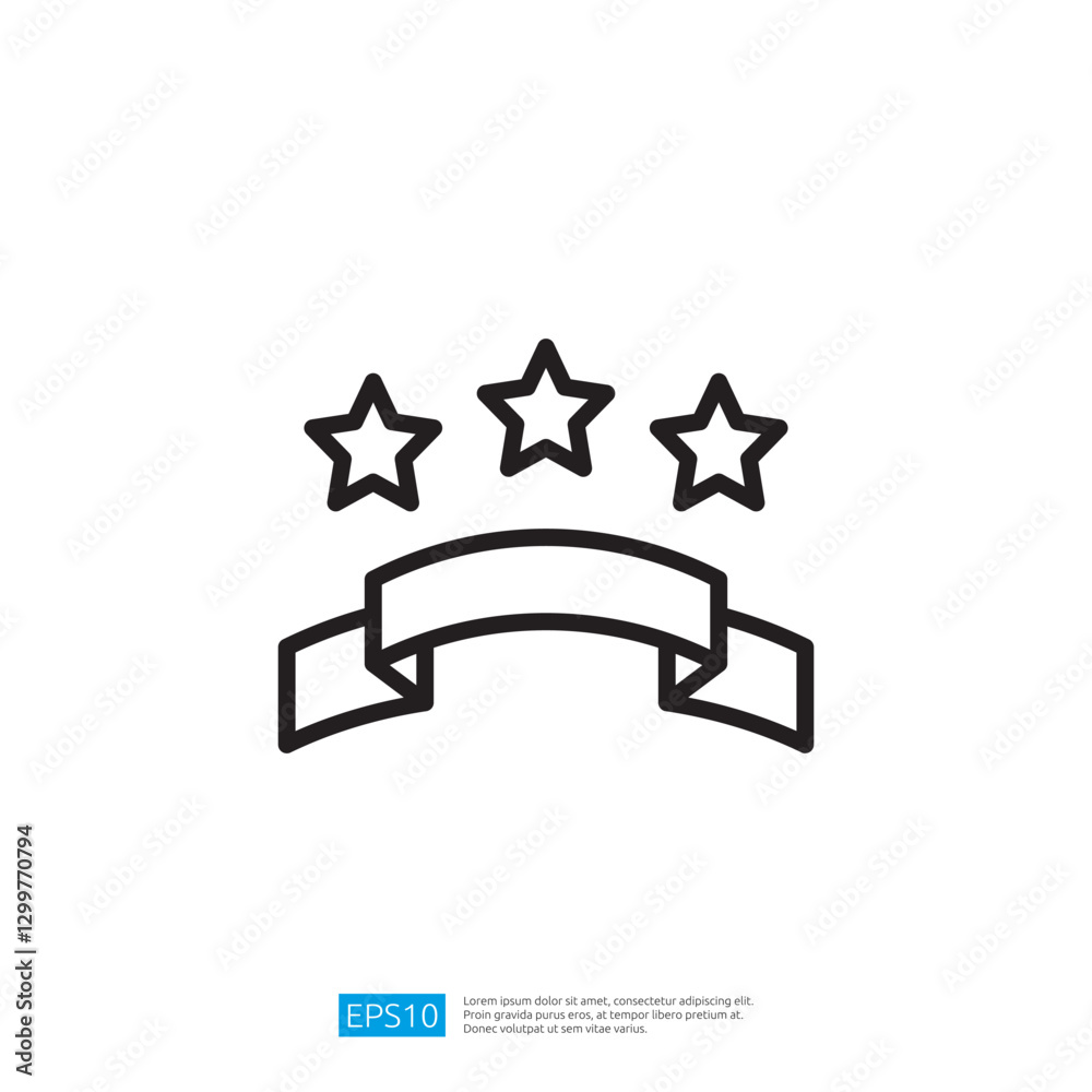 Poster three stars arranged with a blank ribbon design creating a simplistic badge icon representing qualit