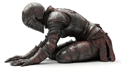Knight Kneeling In Armor Facing The Ground In Despair