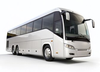 White Coach Bus Side View, Isolated on White Background - Stock Photo