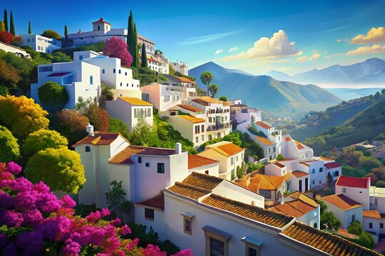 Whitewashed Houses of Ojen, Andalusian Village, Spain - Scenic View
