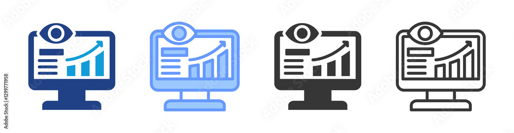 Fototapete monitoring icon set multiple style collection