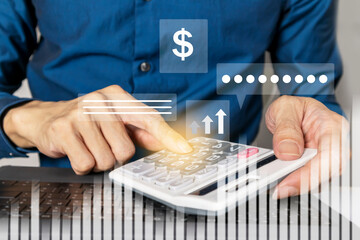 Financial calculation concept ,Businessman calculates the cost of finance for investing in stocks...
