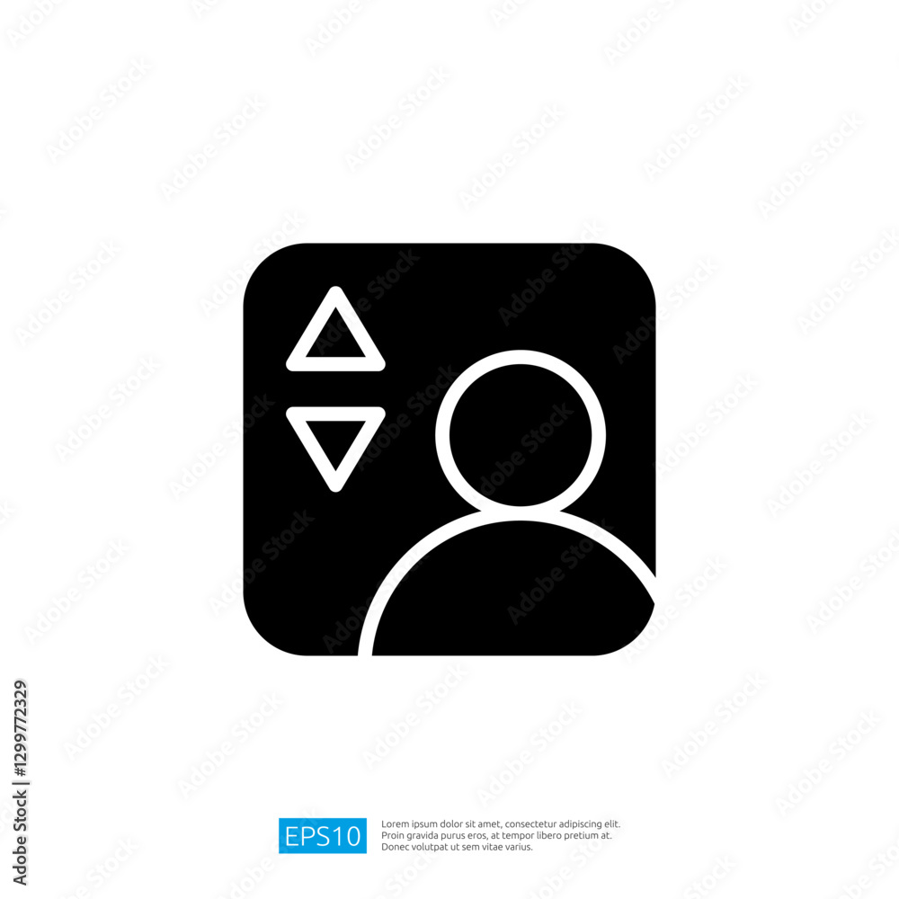 Poster user interface icon representing profile control with silhouette and adjustment symbols for navigati