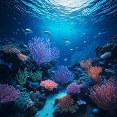 Fototapeta premium underwater paradise, bioluminescent sea creatures 