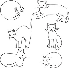 シンプルで可愛い猫の線画イラストセット