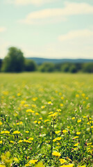 Fototapeta premium Vibrant Yellow Wildflowers in a Lush Green Meadow