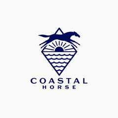 Classic Elegant Coastal Horse Logo, Horse Jumping Logo,  Coastal Horse Logo.