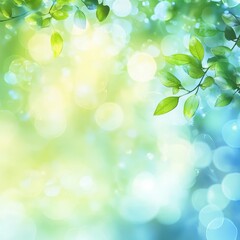 Fototapeta premium Soft Focus Background with Green Leaves and Colorful Bokeh Effect for Nature Themes, Eco-Friendly Concepts, and Tranquil Decor Ideas