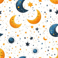 Captivating pattern featuring stars and moons bringing a touch of magic and wonder to a nighttime design