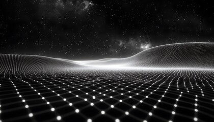 An Abstract Black and White Digital Landscape with Stars Above