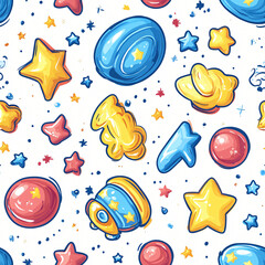 Fun and festive pattern featuring balloons and stars perfect for celebratory designs and cheerful atmospheres
