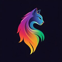 Naklejka premium Vibrant Rainbow Cat Profile: A Colorful, Gradient Masterpiece. Striking Design, Bold Hues, Artistic Flair.
