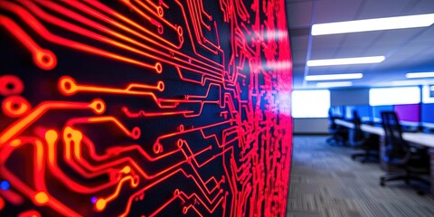 office with circuitry walls for enterprise workplace technology