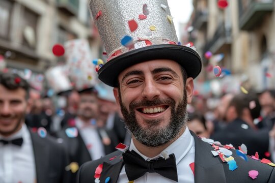 Happy Purim festivity: Jewish celebration, cultural unity, lively occasion, traditional costumes, joyous spirit, sacred history, festive gathering, holiday meaning, joy historic significance.