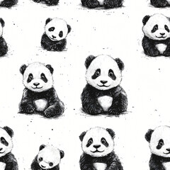 Charming panda bear pattern filled with delightful illustrations of pandas engaging in playful activities and poses
