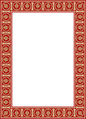 Vector gold and red square classic byzantine ornament. Rectangle, border, Ancient Greece, Eastern Roman Empire frame. Decoration of the Russian Orthodox Church