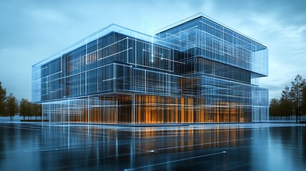 Structure Visualization on Wet City Street