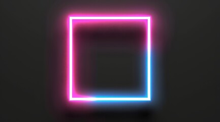 Fototapeta premium Neon Square Glow Pink top, blue bottom, on dark backdrop. Ideal tech or retro-themed background use