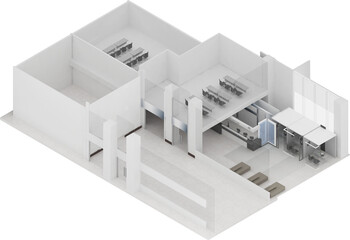Isometric view of a office space and meeting room,work area, 3d rendering.