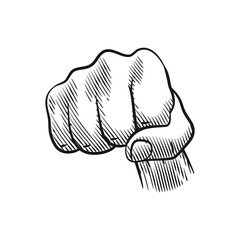Engraving Style Line Art Clenched Fist Punching Pose