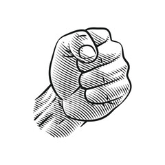 Engraving Style Line Art Clenched Fist Punching Pose