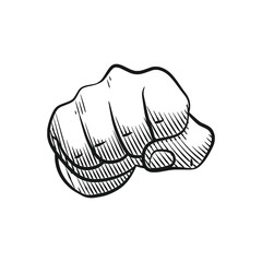 Engraving Style Line Art Clenched Fist Punching Pose