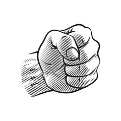Engraving Style Line Art Clenched Fist Punching Pose