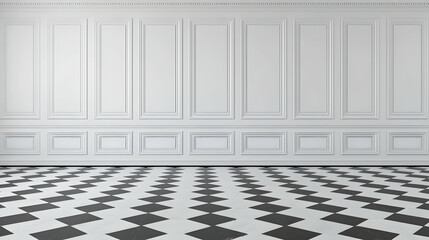 White Room With Black And White Geometric Floor Pattern