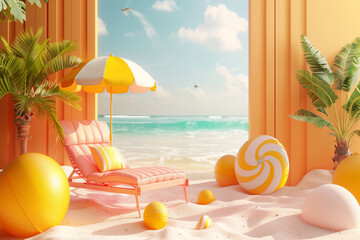 3d rendering summer sale banner template