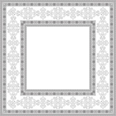 Vector black contour square Kazakh national ornament. Ethnic pattern of the peoples of the Great Steppe