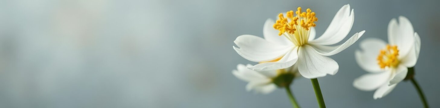 Delicate white crosus flower drops on grey background, blooms, nature, seasonal