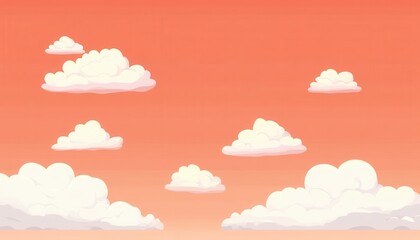 Peaceful Orange Sunset Sky with Fluffy White Clouds Pixel Art