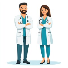Medical Doctor and Nurse Team Vector on White Background