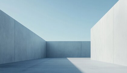 Obraz premium Minimalist Concrete Structure with Geometric Walls and Blue Sky