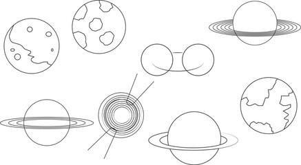 Space Stars, Meteorites and Planets Line Art Set
