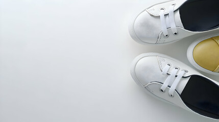 White Sneakers Isolated On A White Background Arranged Creatively With Black Accents For Footwear Concepts