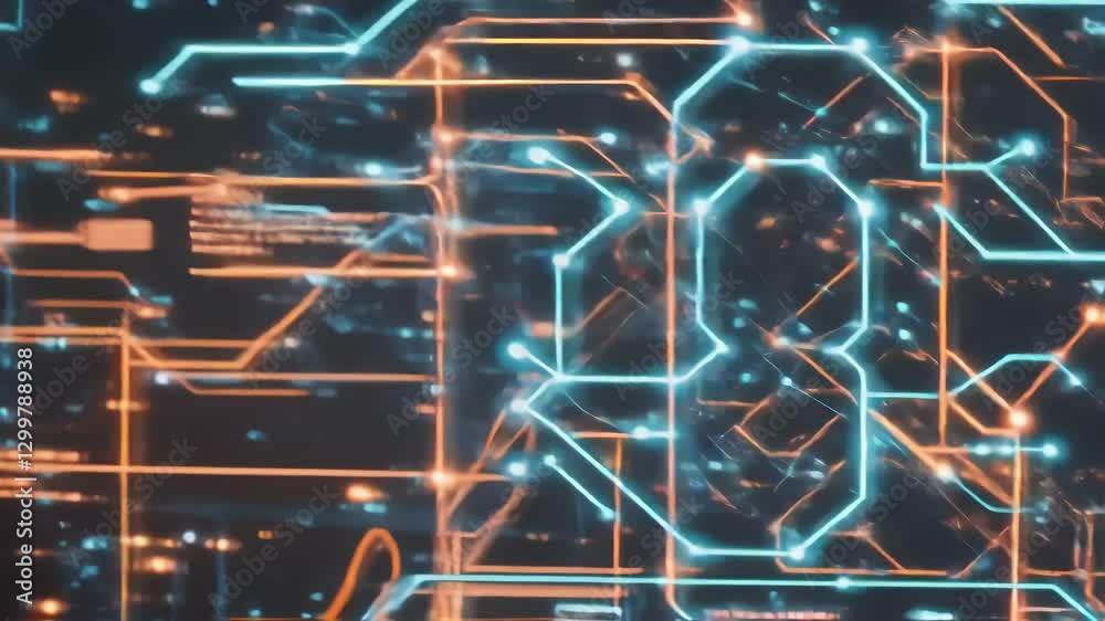 Poster network engineer analyzing data flow visualized on a large digital screen, showcasing intricate conn