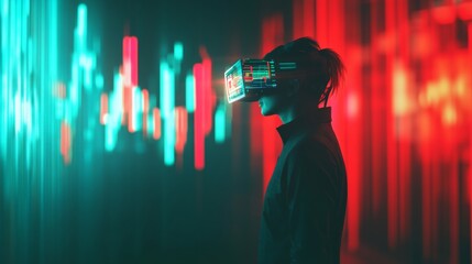 Futuristic Cyber-Trading: Businessperson Using Augmented Reality to Track Economic Trends