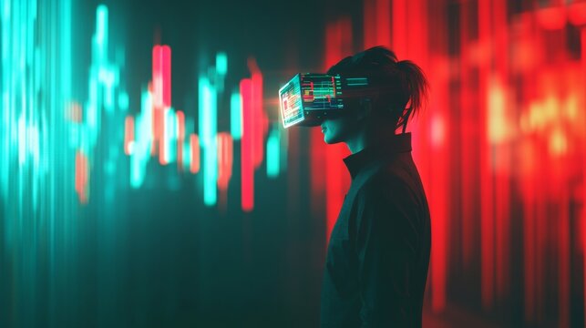 Futuristic Cyber-Trading: Businessperson Using Augmented Reality to Track Economic Trends