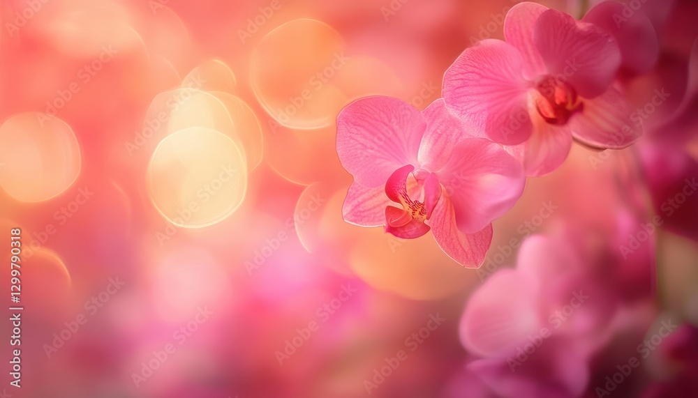 Poster pink orchid blossom in soft light with bokeh background